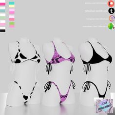 three different types of bikinis on display