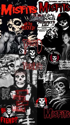 a collage of halloween images with the words, misfits, and skeletons