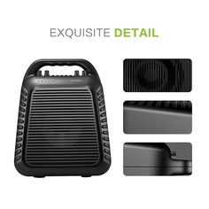 an image of a black speaker with different parts around it and the words exquisite detail above it