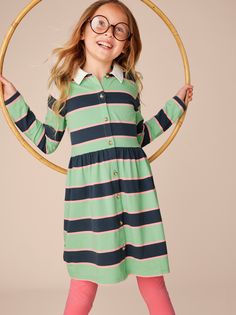 New style! Blue, green, and striped all over. From our Turkey collection, where our designers drew their inspiration from the dazzling colors and patterns found in the country's art and architecture. They'll love prancing off to school in this so-cozy shirtdress made of 100% soft cotton jersey. A functional button placket kicks this up several design notches. Pair with leggings or Somersault Shorts. Below mid-thigh length. Matching family styles are available in our Sibling Shop. Green Casual Dress For Playtime, Green Long Sleeve Dress For Playtime, Playful Green Long Sleeve Dress, Dress Romper Outfit, The Dazzling, Romper Outfit, Outerwear Outfit, Family Pajamas, Tea Collection