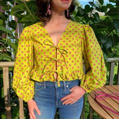 Womens Blouses, Floral Crop Tops, Long Puff Sleeves, Look Vintage, Puff Sleeve Top, Crop Blouse, Vintage Fabrics, Sustainable Fabrics, Upcycle Clothes