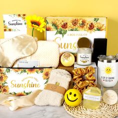 the sunflower spa hamper is on display