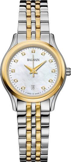 Free shipping and returns on BALMAIN WATCHES Beleganza Diamond Two-Tone Bracelet Watch, 27.5mm at Nordstrom.com. Diamond markers sparkle atop a mother-of-pearl dial on this classically elegant Swiss-made watch in a mixed-metal design. Womens Designer Watches, Women Watches, Old Lady, Two Tone Watch, Swiss Watches, Wrist Watches