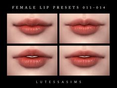 four images of different lips with the words female lip presets 101 - 014