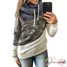 Hoodie Casual Color-block Sweatshirts Bandeau Tops, Womens Sweatshirts Hoods, Winter Hoodies, Round Neck Sweatshirts, Loose Sweater, Drawstring Hoodie, Sleeves Pattern, Casual Outfit, Long Sleeve Hoodie