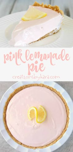 a pink lemonade pie on a white plate