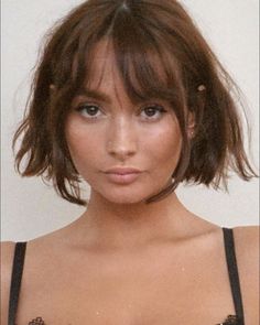 Partial Bangs Short Hair, Short Hair Flicked Out, French Bob Oblong Face, Shaggy French Bob With Fringe, Bob With Fringe Round Face, French Shaggy Bob, Shattered Bob Short, Dark Brown Bob With Bangs, French Bob Fine Hair Round Face