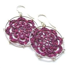 pair of earrings with pink beads on white background