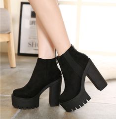 Rocker Outfit, Rock Outfit, Platform High Heel Shoes, Zipper Boots, Sewing Leather, High Heel Boots Ankle, Platform Ankle Boots, Leather Style, Thick Heels