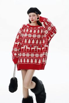 Winter Elk Sweater
Statement Christmas Apparel
Ingredients: 20% polyester, 30% nylon, 50% viscose




Size/cm


Bust


Shoulder


Sleeve


Length




M


134


69


46


68




L


138


71


47


70




XL


140


73


48


72




2XL


146


75


49


74





 	The above size is manually measured by “tiling-stretching”, there may be an error of 1-3cm!
 	The size is for reference only, please choose according to your size.
 	It is recommended to wash by hand in cold water, not soaking, and avoi Christmas Apparel, Fashion Christmas, Laundry Products, Sweater Christmas, Y2k Outfits, Christmas Tree Design, Christmas Gift Idea, Holiday Sweater, Tree Designs