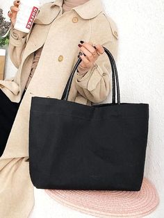 Olivia Mark - Minimalist Large Capacity Shopper Bag  - Women Tote Bags Casual Solid Color Canvas Bag For Shopping, Rectangular Canvas Bag With Large Capacity, Casual Shopping Bag In Solid Color, Casual Everyday Canvas Bag In Solid Color, Casual Solid Color Canvas Bag For Everyday Use, Everyday Casual Solid Color Canvas Bag, Casual Solid Color Shopping Bag, Trendy Solid Canvas Shopping Bag, Rectangular Solid Color Canvas Bag For Daily Use