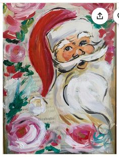 a painting of santa claus surrounded by flowers