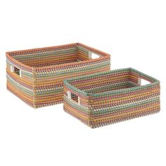 two woven baskets sitting side by side on top of each other