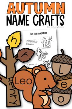 an autumn name craft with leaves and acorns