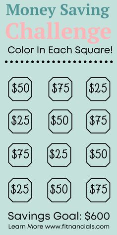 the money saving challenge is here to help you save money for each square in each square