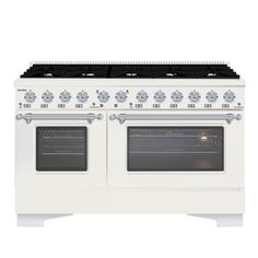 a white stove top oven with two burners and one door on the front side