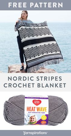 the crochet blanket is on display with text that reads, free pattern nordic stripes crochet blanket