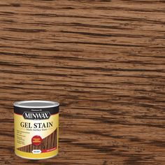 a can of minwax gel stain on a wooden surface