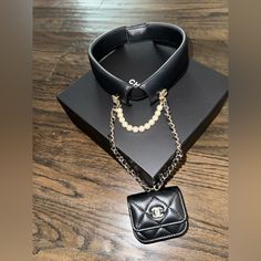 Runway Chanel 22/23 Leather Chain Pearl Strands Collar Rare Collar Chanel, Chanel 22, Chanel Runway, Jewelry Chanel, Chanel Jewelry, Airpod Case, Pearl Strands, Leather Chain, Womens Jewelry Necklace