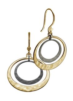 22mm 14k yellow gold encircling 15mm blackened silver. On shepherd hooks, 1 1/4" long Eclipse Earrings, Cody Sanderson, Sky Jewelry, Eclipse Lunar, Lunar Eclipse, Underworld, Yellow Gold, Personalized Items, Yellow