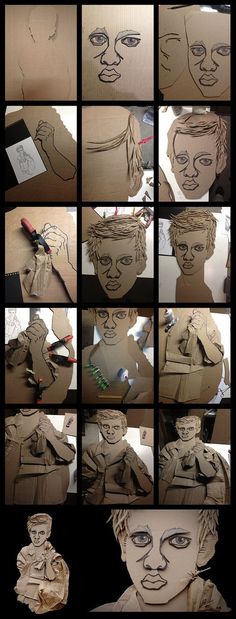 many different images of the face and head of a person in various stages of construction