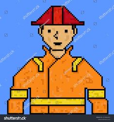 pixel art man wearing an orange fireman's uniform