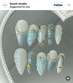 Mermaid Nail Art, Sea Nails, Beachy Nails, Cute Simple Nails, Acrylic Press On Nails, Summery Nails, Girly Acrylic Nails, Mermaid Nails, Pretty Gel Nails