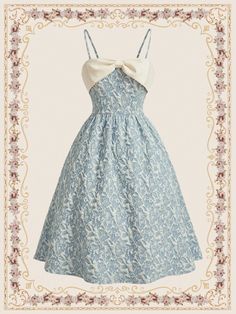 Vintage Elegant Women Loose Fit Dress, Spring/Summer, With Floral Jacquard, Bowknot, Square Neckline, Spaghetti Straps, And Blue Printed Umbrella-Shaped Hem For Vacation Bow Summer Clothes Maxi Dress Long Dress Mother Day Dress Festival Outfits Mother Day Outfit Grad Dress Graduation Outfit Partytime Jacquard Dress Blue Elegant,Party  Sleeveless Woven Fabric Floral,Plain Cami Non-Stretch  Women Clothing, size features are:Bust: ,Length: ,Sleeve Length: Mother Day Outfit, Loose Fit Dress, Dress Graduation, Loose Fitting Dresses, Grad Dresses, Graduation Outfit, Jacquard Dress, Festival Dress, Vintage Elegant