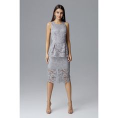 A sleeveless lace dress, a fitted top finished with a basque. The bottom of the dress is straight, lined and fastened with a concealed zipper. This is a typical model for evening occasions. Spandex 5 % Polyester 95 % Size Lenght Hips Chest Waist L 116 cm 104 cm 100 cm 82 cm M 115.5 cm 100 cm 96 cm 78 cm S 115 cm 96 cm 92 cm 74 cm XL 115.5 cm 108 cm 104 cm 86 cm Knee-length Midi Dress With Lace Bodice For Party, Party Midi Dress With Lace Bodice, Knee-length, Party Knee-length Midi Dress With Lace Bodice, Sleeveless Summer Lace Gala Dress, Sleeveless Lace Dress For Summer Gala, Sleeveless Fitted Lace Dress For Evening, Fitted Sleeveless Lace Dress For Evening, Elegant Sleeveless Lace Dress For Party, Elegant Sleeveless Lace Party Dress