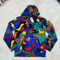 "Brand New" Polo Ralph Lauren Camouflage Pony Hoodie Color: Multi-Color Cambodia / 94% Cotton, 6% Polyester Size: Small Measurements: Pit To Pit: 21" / Back Collar To Bottom Hem: 25" / Sleeve: 24.5" Size: Medium Measurements: Pit To Pit: 22" / Back Collar To Bottom Hem: 27" / Sleeve: 25" Size: Xxl Measurements: Pit To Pit: 27" / Back Collar To Bottom Hem: 30" / Sleeve: 26" Ralph Lauren Hooded Hoodie For Streetwear, Ralph Lauren Sweatshirt For Winter Streetwear, Ralph Lauren Winter Hoodie For Streetwear, Ralph Lauren Winter Sweatshirt For Streetwear, Ralph Lauren Winter Streetwear Hoodie, Long Sleeve Rugby Shirts, Ralph Laurent, Members Only Jacket, Polo Ralph Lauren Sweatshirt