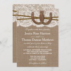 a wedding card with a horseshoe on it