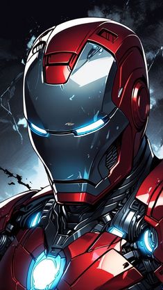 an iron man character with glowing eyes