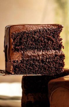 a slice of chocolate cake on a plate