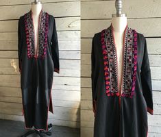 Excited to share the latest addition to my #etsy shop: Vintage hill tribal Vietnamese jacket - long - boho - hippie - embroidered - ethnic https://etsy.me/2N47qTK #clothing #jacket #black #bohohippie #duster #tribal #ethnic #vietnamclothing #hilltribe Embroidered Long Kurta For Fall, Long Embroidered Kurta For Fall, Traditional Long Fall Dress, Traditional Long Dresses For Fall, Fitted Bohemian Kurta For Fall, Bohemian Embroidered Kaftan For Fall, Fitted V-neck Kaftan For Festivals, Festival Long Sleeve Kaftan With Woven Motifs, Bohemian Kurta With Resham Embroidery For Fall