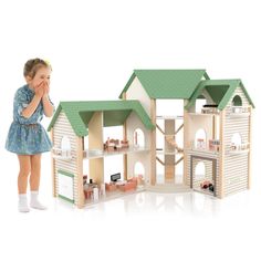 Let kids’ playtime meet creativity with our wooden corner dollhouse playset! With its unique corner design, this doll house effortlessly fits into any room corner to maximize play area. The dream house boasts 3 levels, 6 rooms, and 36 pieces of furniture and accessories, offering endless layout possibilities and fostering kids’ creativity, fine motor skills, and organization. The balconies and garage enrich the role-play experience. Children can also invite friends to join in hours of engaging p Mega Mart, Kids Doll House, Room Corner, Corner Design, Boost Creativity, Wooden Dollhouse, Invite Friends, Toy Cars, Educational Toys For Kids