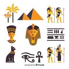 egyptian symbols and icons in flat design style free psd files for use on t - shirts, bags or laptops