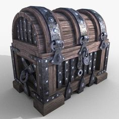 an old wooden pirate chest with metal accents