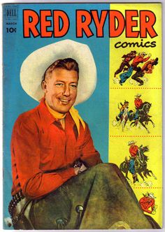 the cover to red ryder comics, featuring a man in a cowboy hat sitting on a horse