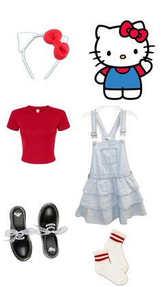 a hello kitty outfit with shoes, socks and headbands is shown in this image