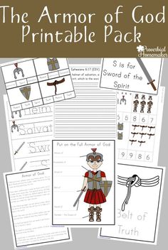 the armor of god printable pack for children to practice their handwriting and writing skills