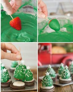 the process of making christmas trees out of cookies