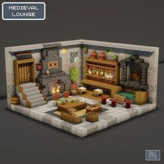 an image of a living room in minecraft with furniture and fireplaces on the floor