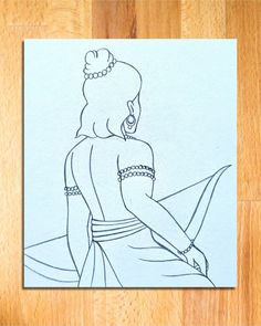 a drawing of a woman sitting on top of a wooden floor