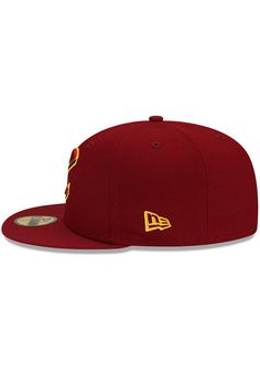 This Cleveland Cavaliers Maroon Fitted Hat features a front embroidered team logo on a structured crown with flat visor and fitted sizing. You'll be ready to show your Cavaliers pride with this Cap! Go Cavaliers!! Front embroidered team logo, Fashion alternate colorway, Side New Era logo, Fitted 59FIFTY sizing, Polyester material, Wipe clean with cloth or cleaning kit, 4 Fitted Flat Crown Hat For Baseball Season, Flat Crown Fitted Hat For Baseball Season, Fitted Hat With Team Logo For Sports Events, Flat Crown Baseball Cap With Embroidered Logo, Sporty Flat Crown Hats For Sports, Team-colored Flat Bill Baseball Cap With Embroidered Logo, Throwback Embroidered Logo Fitted Hat For Fan Gear, Flat Crown Sports Hat For Baseball Season, Casual Fitted Hat With Flat Crown For Fans