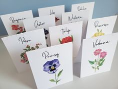 six greeting cards with watercolor flowers on them