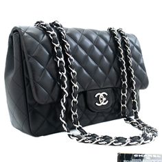 An CHANEL Classic Large 11" Chain Shoulder Bag Flap Black made of black Lambskin j42 This item is Contemporary. The year of manufacture would be 2009. This browser is not supported Conditions & RatingsOutside material: LambskinColor: BlackClosure: Turn LockHardware and chain: Silver-ToneMade in ItalySerial sticker: AttachedSerial #: 13567306 (Same number on the sticker and the card.)Comes with: Full set; ity card, Dust bag, Box, Care bookletOverall: 8 of 10 - The outside is in excellent conditio Chanel Jumbo, Pink Chanel, Classic Handbags, Black Clutch, Double Chain, Day Bag, Black Queen, Chanel Black, Chain Shoulder Bag