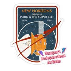 a sticker with an image of a space shuttle and the words, new horizon