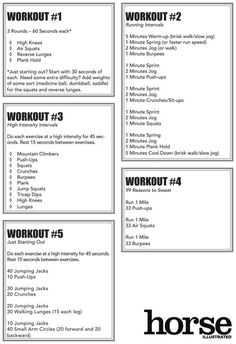 the workout plan is shown in black and white, with instructions for each type of exercise