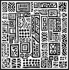 a black and white pattern with different shapes