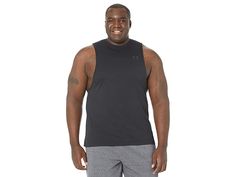 Under Armour Left Chest Cutoff Tank - Men's Clothing : Black/Black : Get unparalleled comfort, flexibility, and mobility on your gym sessions wearing the Under Armour Left Chest Cutoffs Tank Top. All Under Armour Apparel features a tagless design or tear-away tag with no left-over pieces. Super-soft fabric with cutoff style armholes for enhanced range of motion. Ribbed round neck. Logo detailing on the left chest. 60% cotton, 40% polyester. Machine wash, tumble dry. Imported. Measurements: Lengt Black Cotton Under Armour Top, Under Armour Moisture-wicking Tops For Sports, Under Armour Apparel, Under Armour Moisture-wicking Cotton Tops, Cheap Under Armour Moisture-wicking T-shirt, Affordable Under Armour Men's T-shirt, Under Armour Men, Cut Off, Range Of Motion